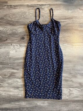 Nasty Gal Navy Floral Midi Slip Dress